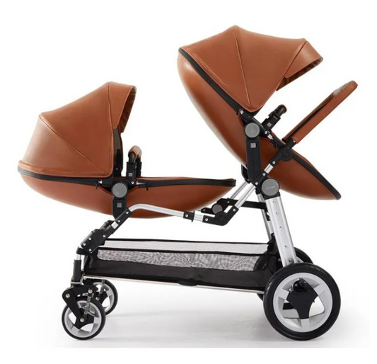 Luxury Twin Eggshell Stroller - Brown